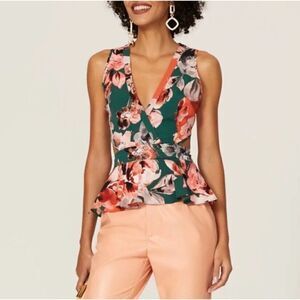 MARISSA WEBB Top Womens 0 Cutout Floral Peplum Green Orange Open Back